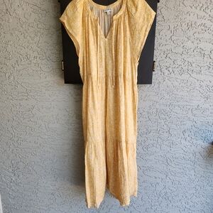 Women's Wonderly Light Yellow Tiered Midi Dress Floral Print Size Large Boho